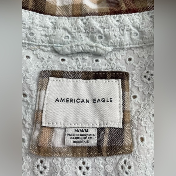 American Eagle Boyfriend Fit Brown Plaid Flannel Shirt Button-up Size Medium - Picture 3 of 7